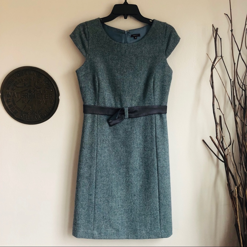 EUC wool herringbone dress w/ silk belt TOCCA 6